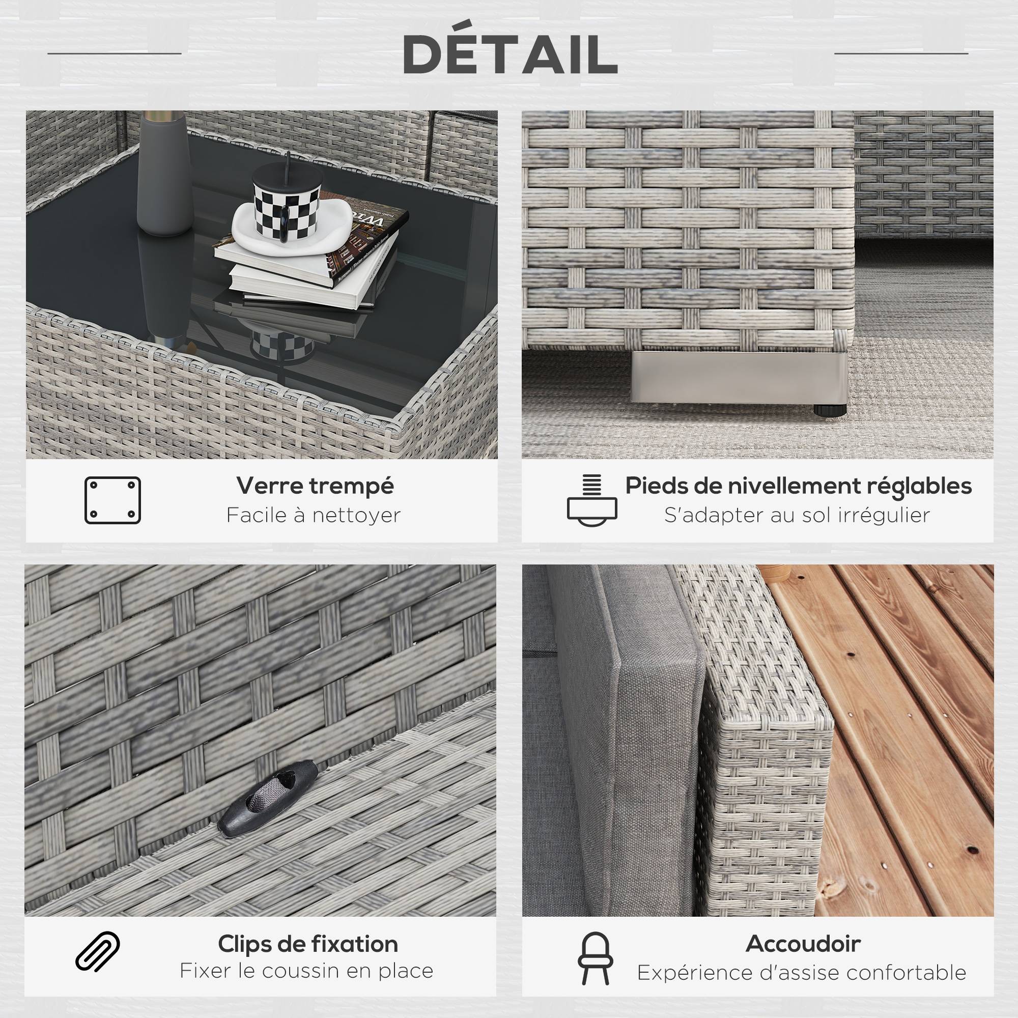 ComfortXL - Salon de jardin modulable 6 places résine tressée terrasse coussins gris - ComfortXL Outdoor Living - Image 9