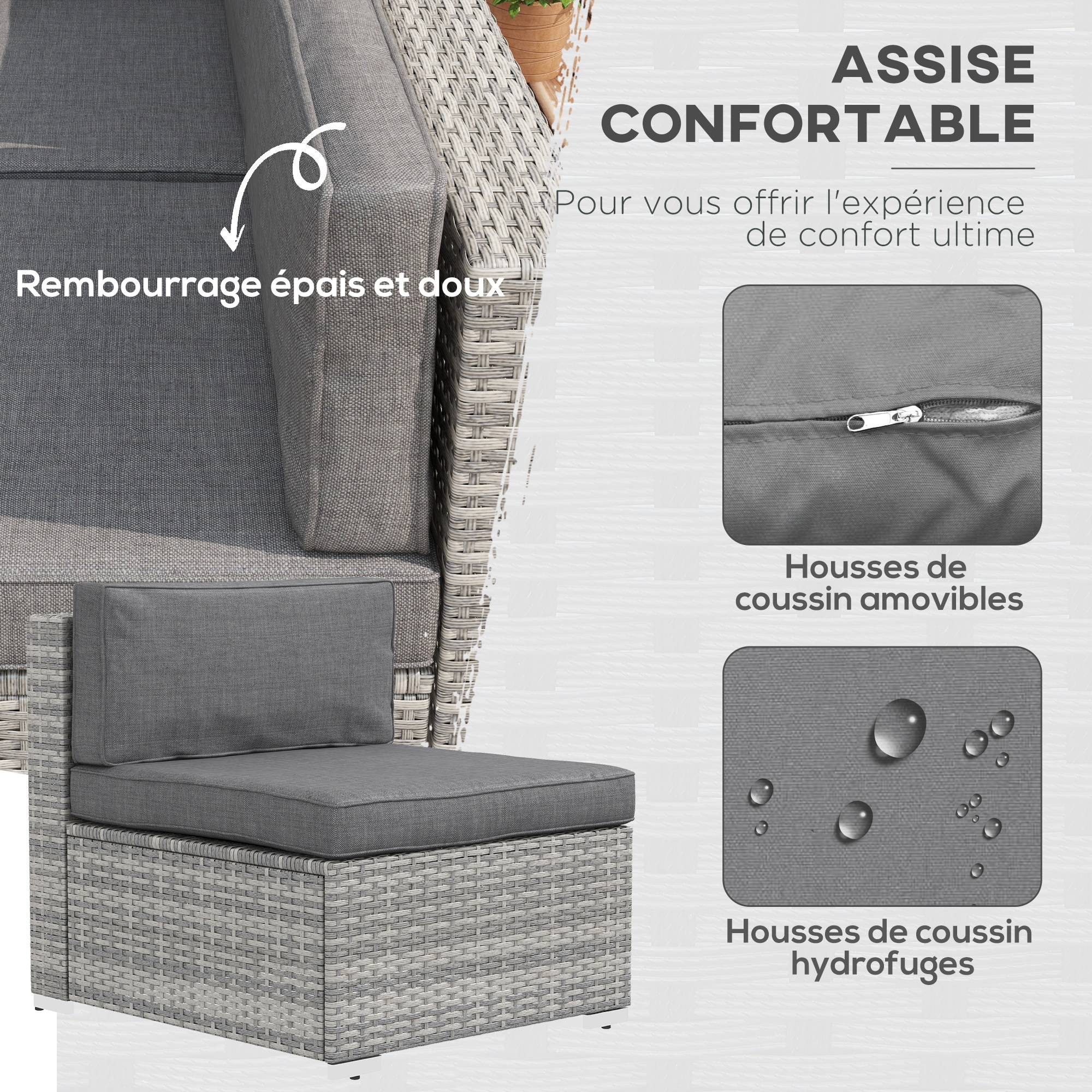 ComfortXL - Salon de jardin modulable 6 places résine tressée terrasse coussins gris - ComfortXL Outdoor Living - Image 7