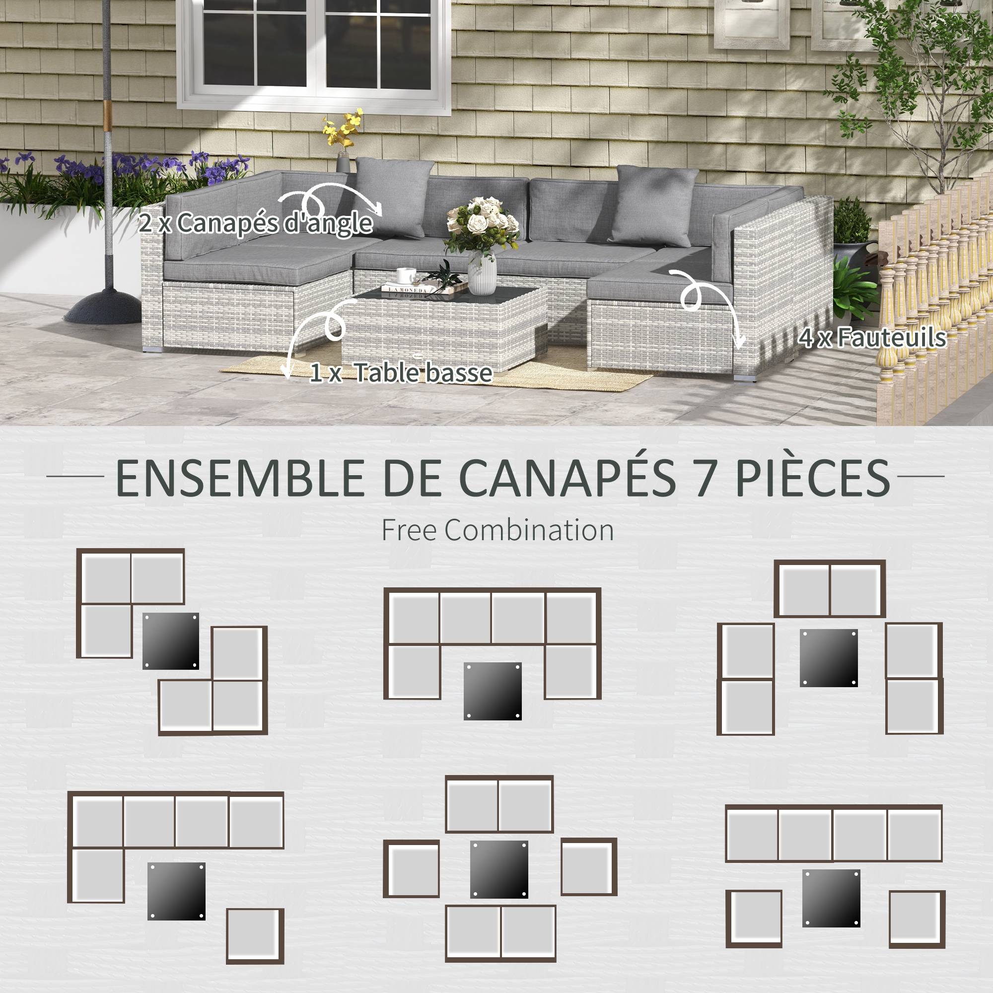 ComfortXL - Salon de jardin modulable 6 places résine tressée terrasse coussins gris - ComfortXL Outdoor Living - Image 8