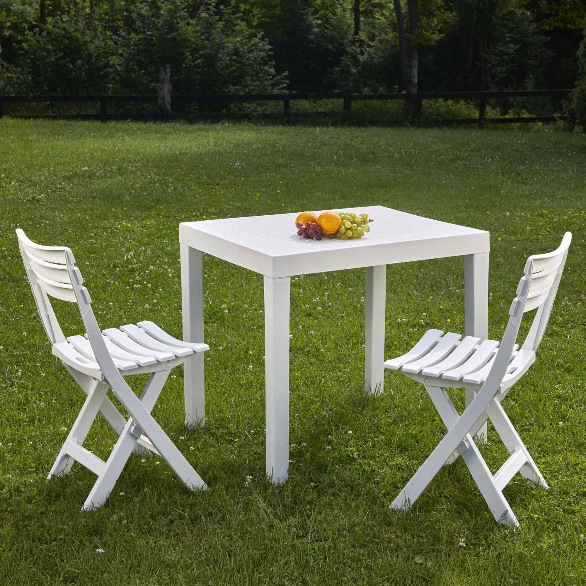 Dmora - Salon d'extérieur Ortisei, Composition de jardin avec 1 table rectangulaire et 2 chaises pliantes, Salon intérieur et extérieur de Pic Nic, Blanc - Imagen 2