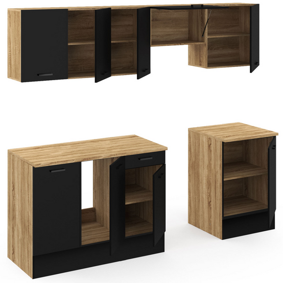 Cuisine complète 240 cm SUBTIL avec plan de travail 7 éléments bois et noir - Image 4
