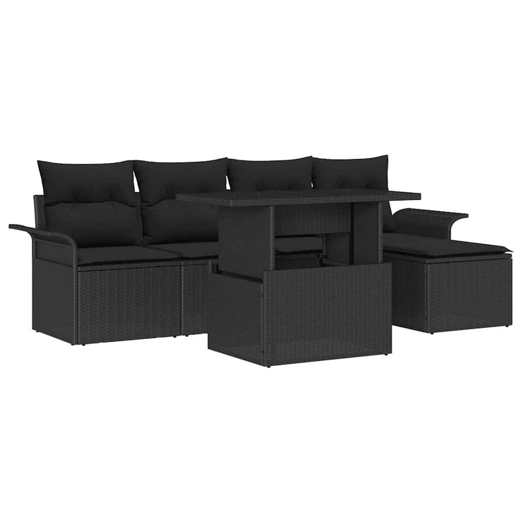 Salon de jardin 5 places modulable polyrotin noir 6 pcs avec pouf table – ComfortXL Outdoor Living - Image 2