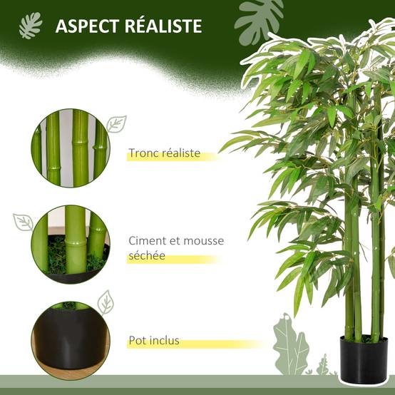 Plante artificielle bambou arbre artificiel 140 cm avec pot, fausse plante décoration d'intérieur - Image 6