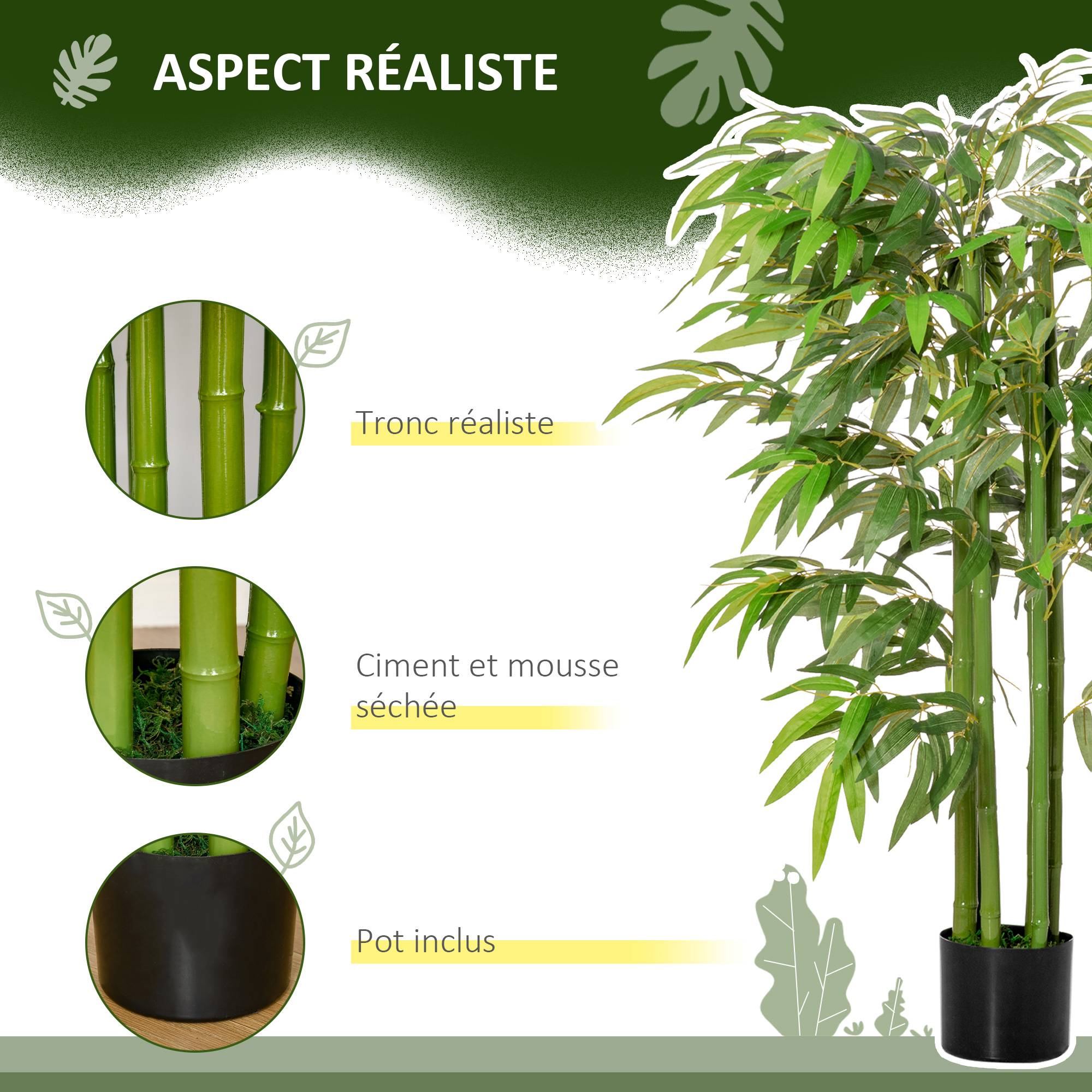 Plante artificielle bambou arbre artificiel 140 cm avec pot, fausse plante décoration d'intérieur - Image 6