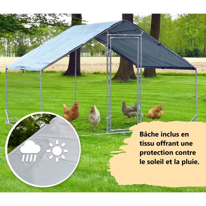 Enclos poulailler 4m2 parc grillage metal inclus bâche pout toit imperméable UV - Image 2