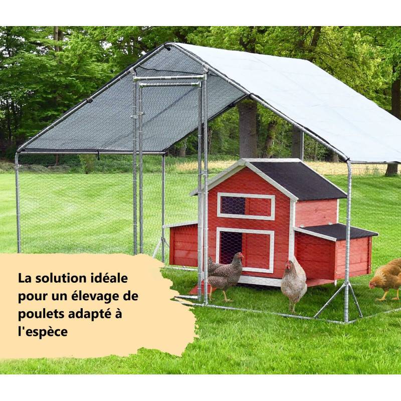 Enclos poulailler 4m2 parc grillage metal inclus bâche pout toit imperméable UV - Image 3
