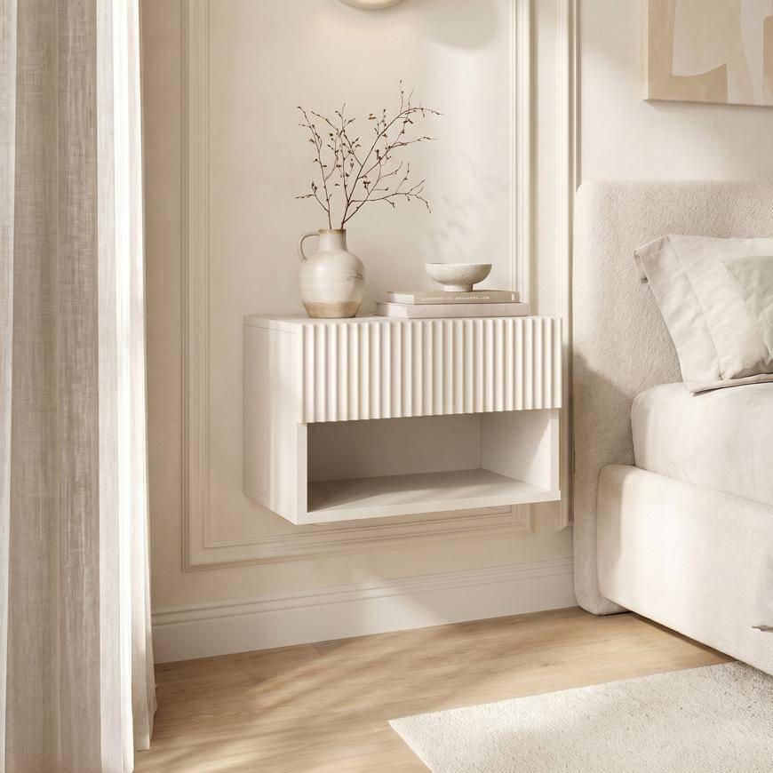 Sicaan Lot de 2 tables de chevet suspendues beiges à tasseaux - LEYA
