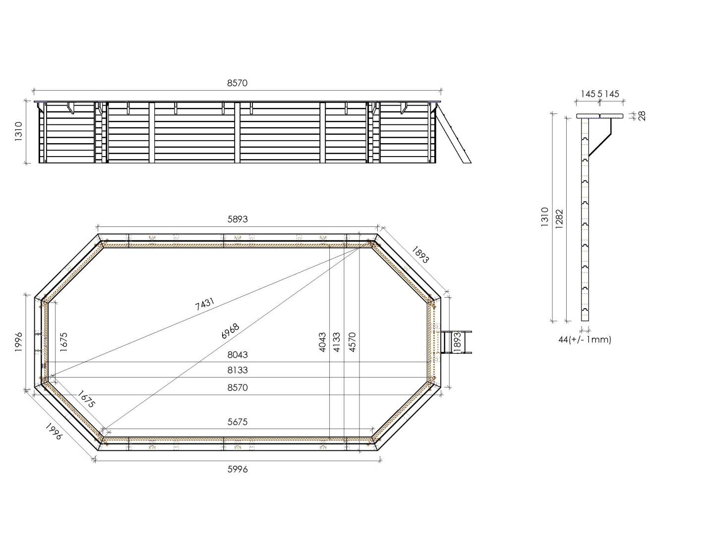 Altanka - Piscine en bois 8.57x4.57 - H.1.31 m fixations à sceller - BAS746OSPI - Imagen 6