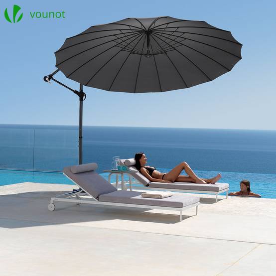Vounot - Parasol déporté inclinable 3M avec housse de protection gris - 18 Baleines - Hauteur ajustable, inclinaison réglable, rotatif 360° - VOUNOT® - Image 6