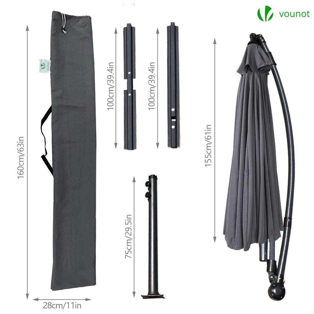 Vounot - Parasol déporté inclinable 3M avec housse de protection gris - 18 Baleines - Hauteur ajustable, inclinaison réglable, rotatif 360° - VOUNOT® - Image 7