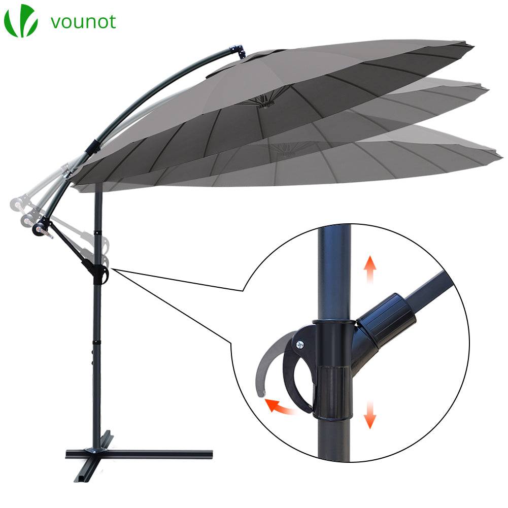 Vounot - Parasol déporté inclinable 3M avec housse de protection gris - 18 Baleines - Hauteur ajustable, inclinaison réglable, rotatif 360° - VOUNOT® - Image 2