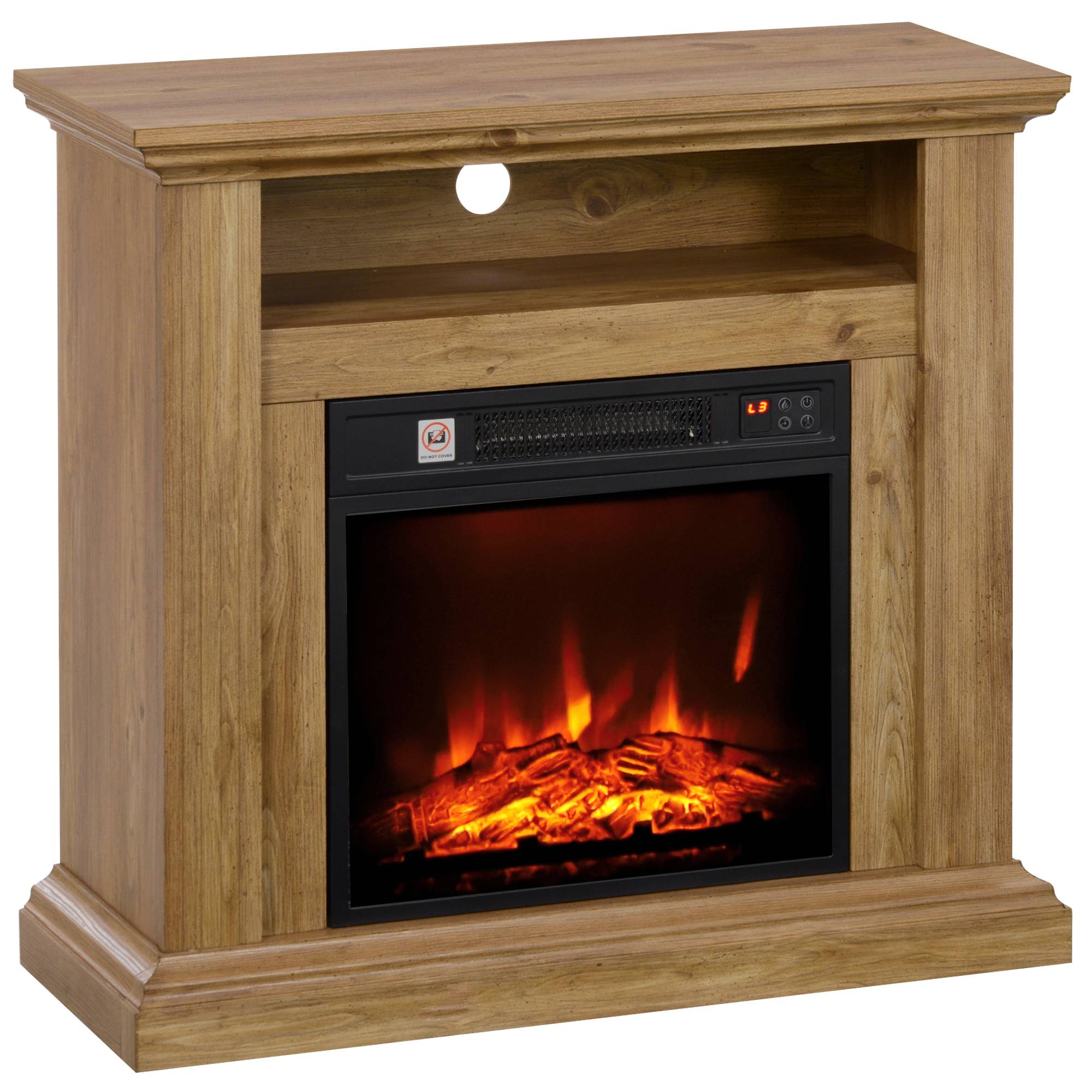Cheminée électrique 1800 W avec flamme 3D, minuterie et télécommande, en bois, métal et verre, 81,5 x 30 x 76,2 cm, marron - Image 1