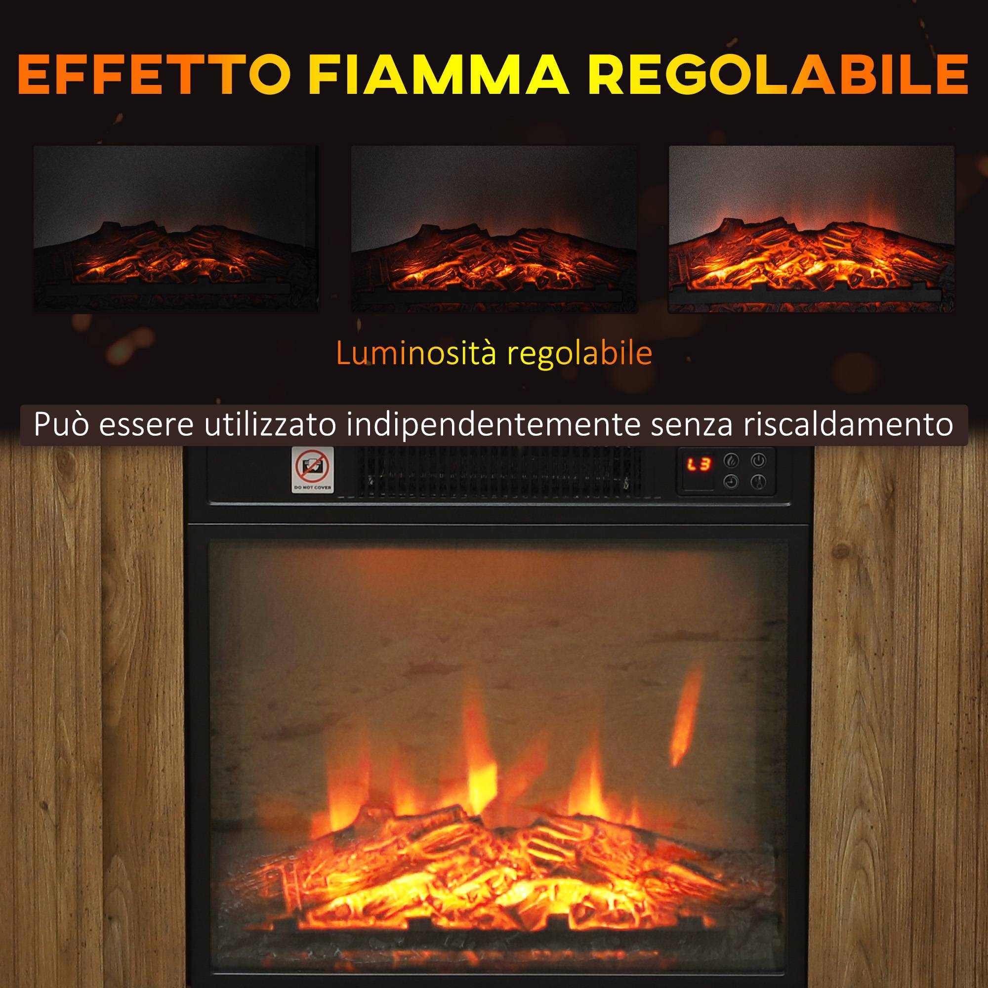 Cheminée électrique 1800 W avec flamme 3D, minuterie et télécommande, en bois, métal et verre, 81,5 x 30 x 76,2 cm, marron - Image 6