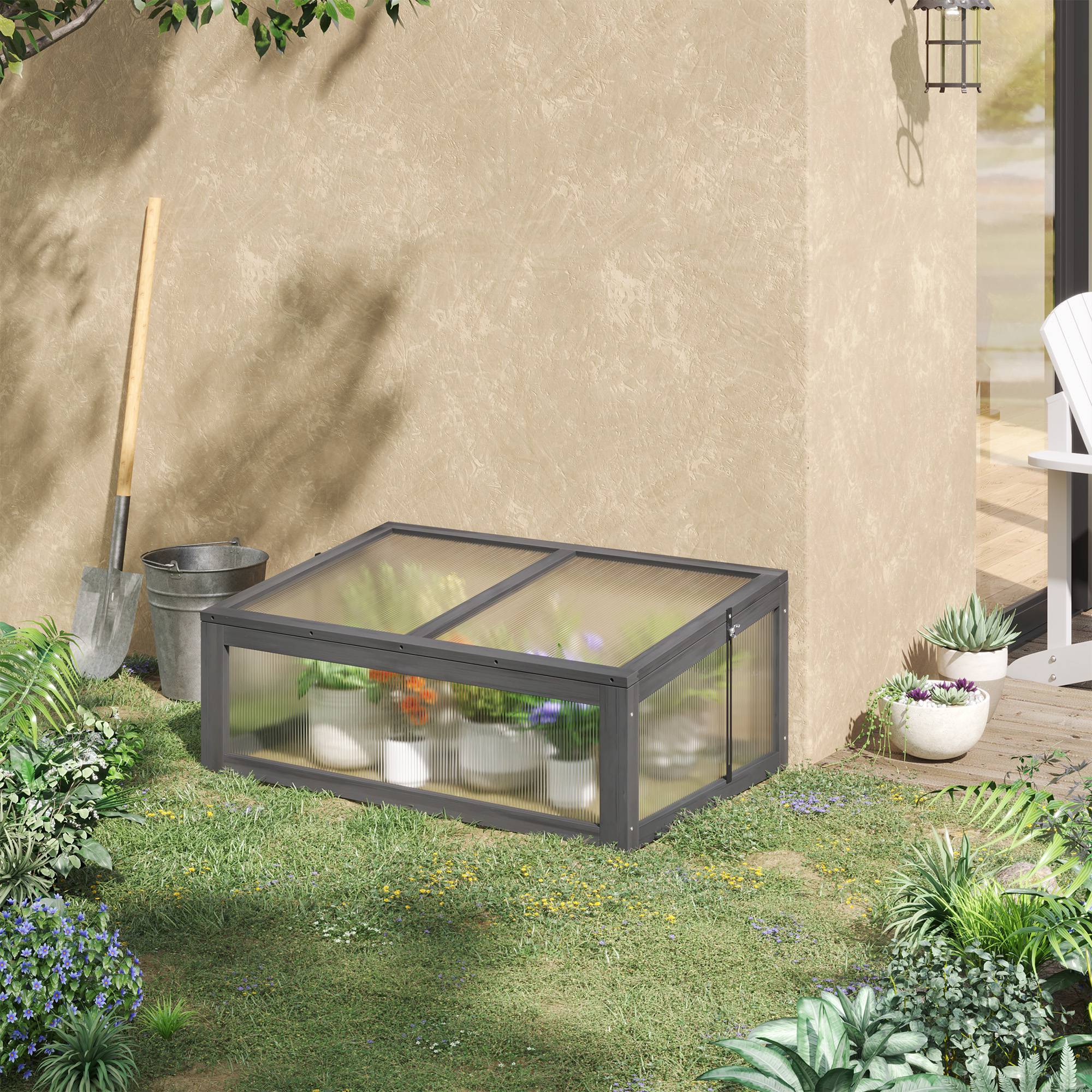ComfortXL - Mini serre bois terrasse protection hivernale 100x65x40cm gris - ComfortXL Outdoor Living - Image 3