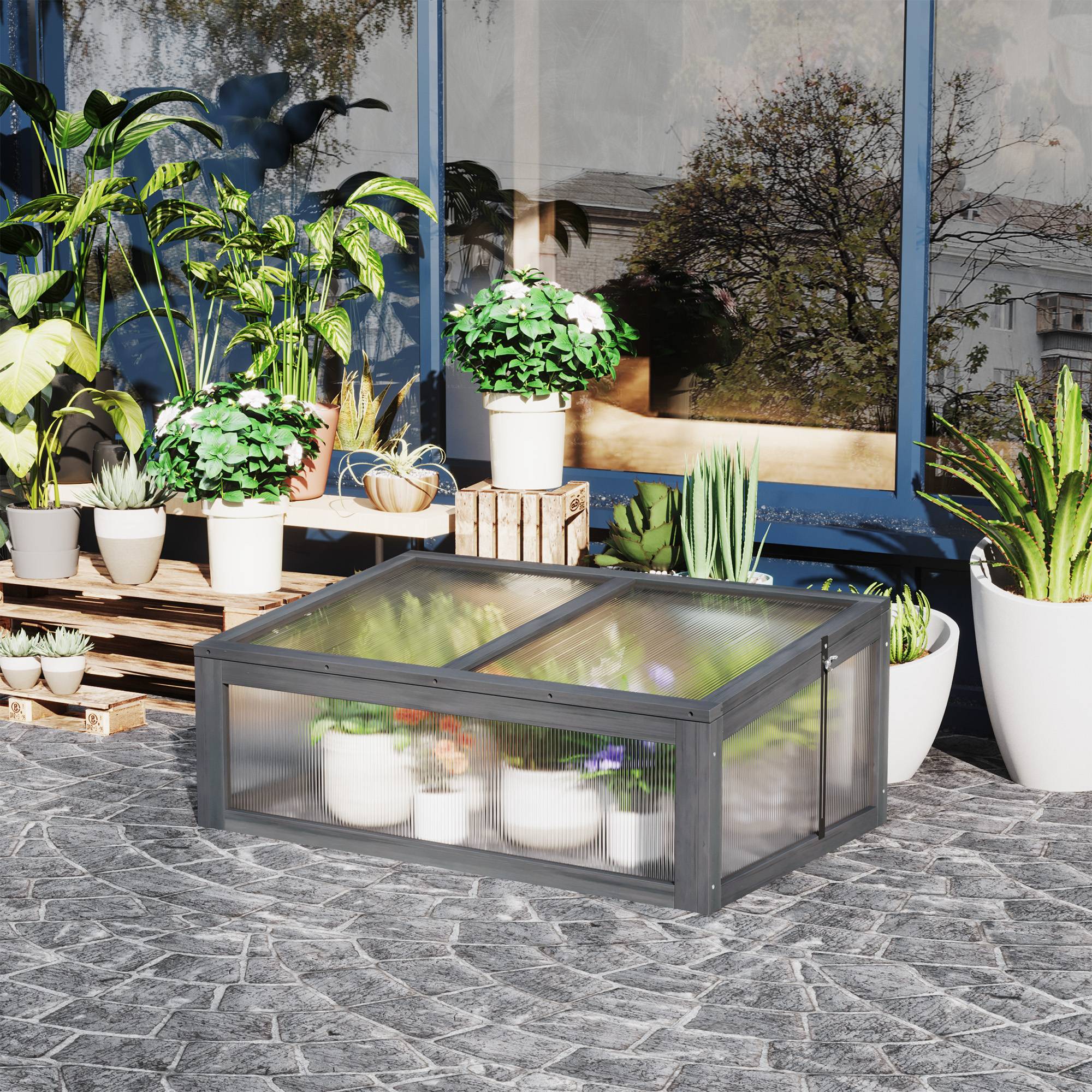 ComfortXL - Mini serre bois terrasse protection hivernale 100x65x40cm gris - ComfortXL Outdoor Living - Image 4