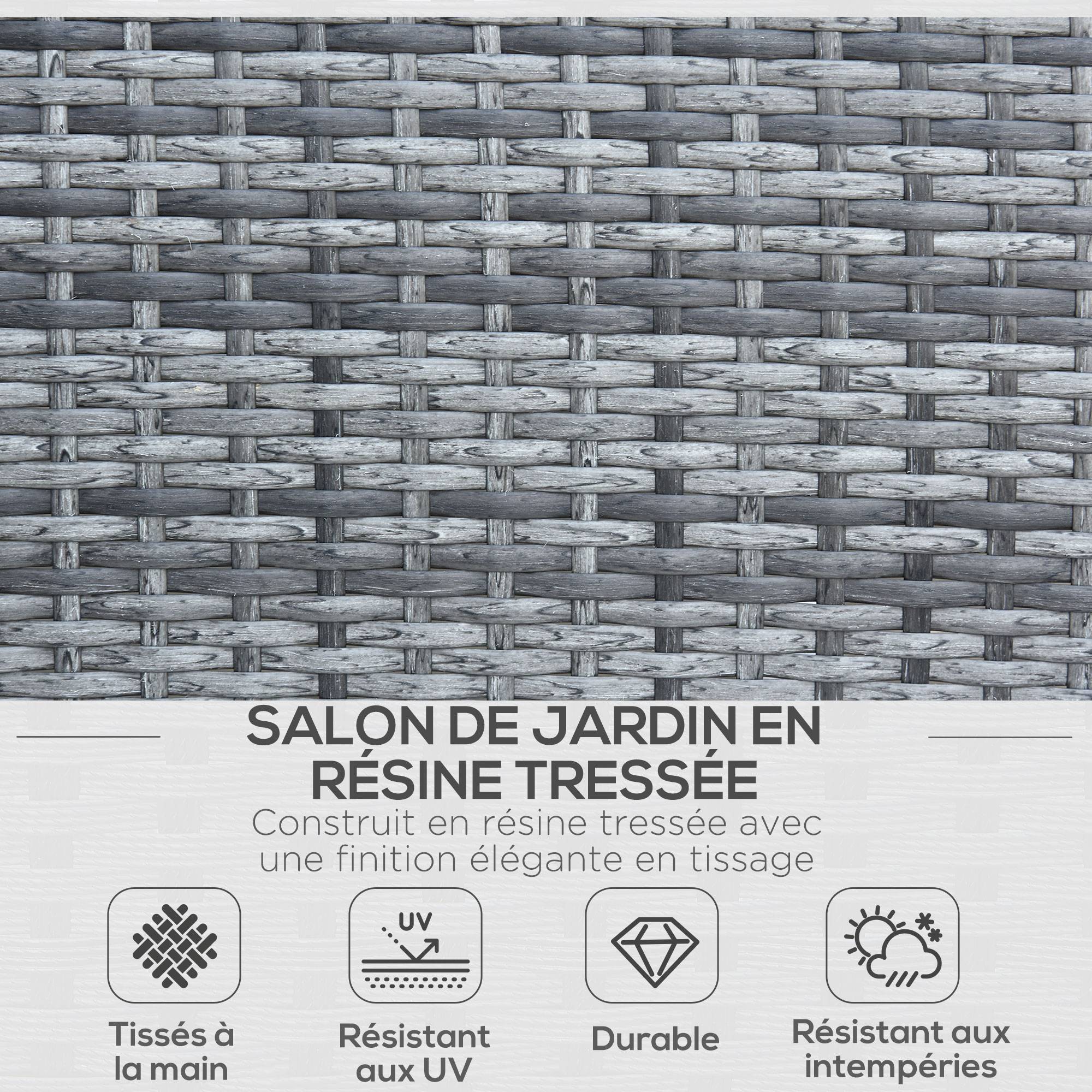 Outsunny - Ensemble salon de jardin 4 places canapé 2 fauteuils table basse plateau verre trempé résine tressée imitation rotin gris coussins crème - Outsunny - Imagen 4