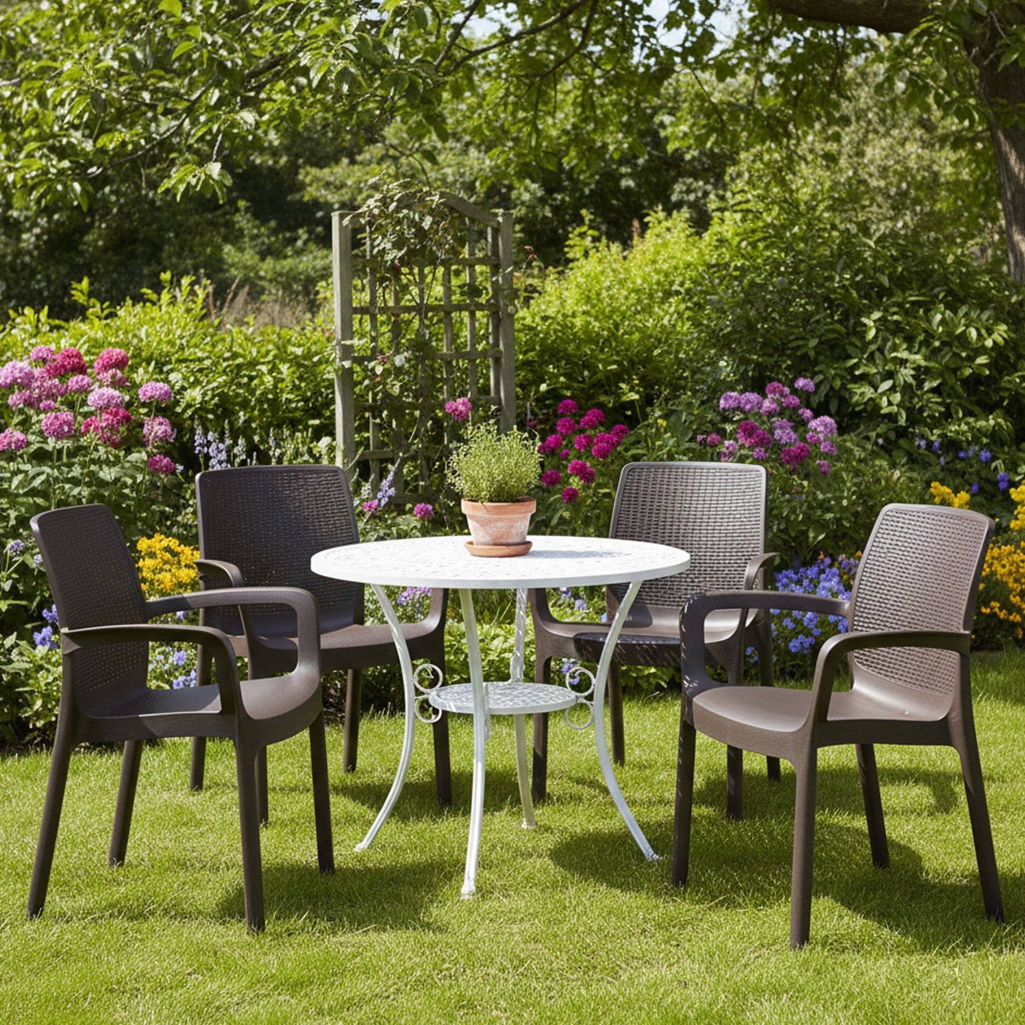 Dmora - Lot de 4 chaises d'extérieur Viterbo, Sièges de jardin, Chaise de table à manger, Fauteuil d'extérieur effet rotin, 54x60h82 cm, Anthracite - Dmora - Imagen 2
