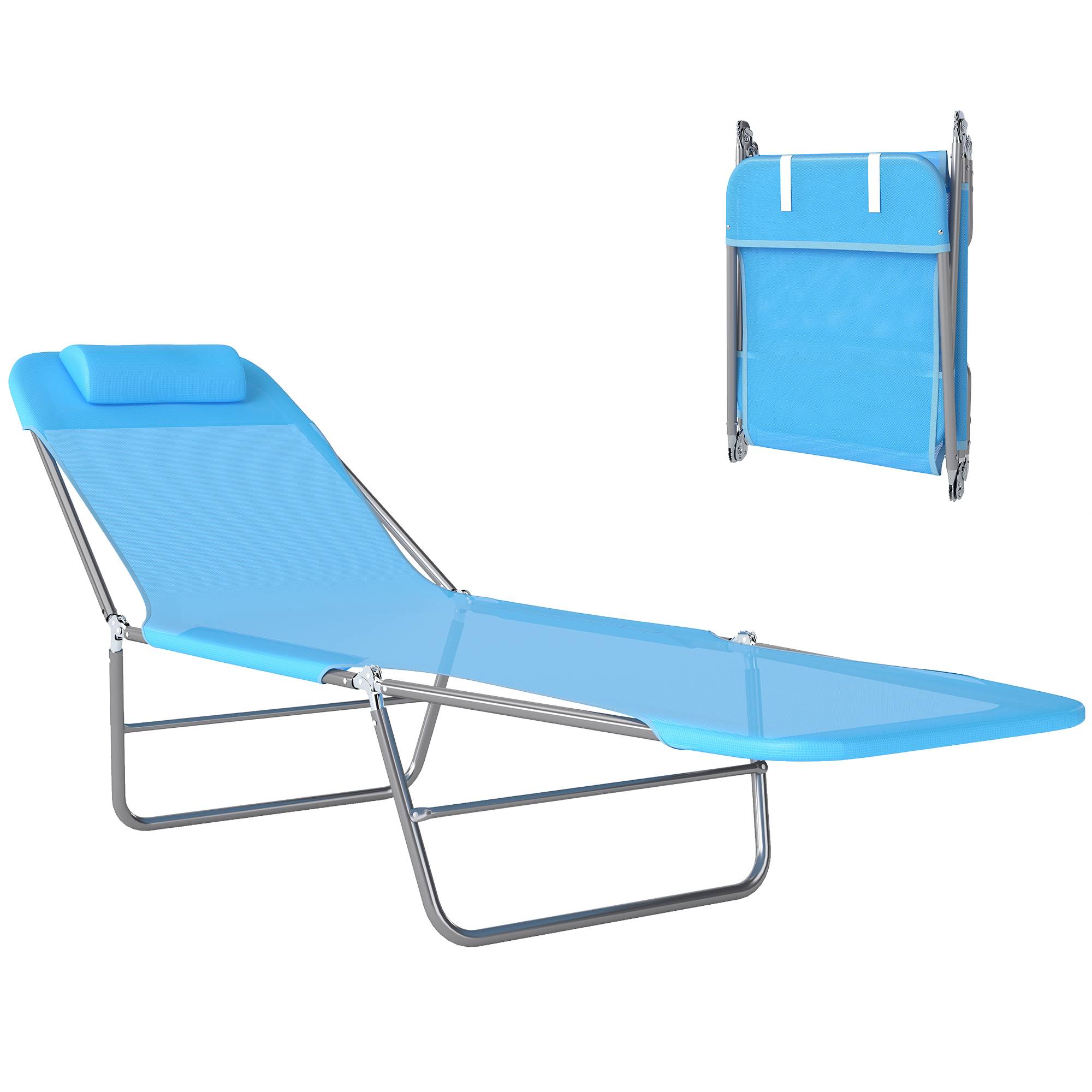 Transat pliant avec dossier inclinable et coussin, 182 x 56 x 24,5 cm - Image 1