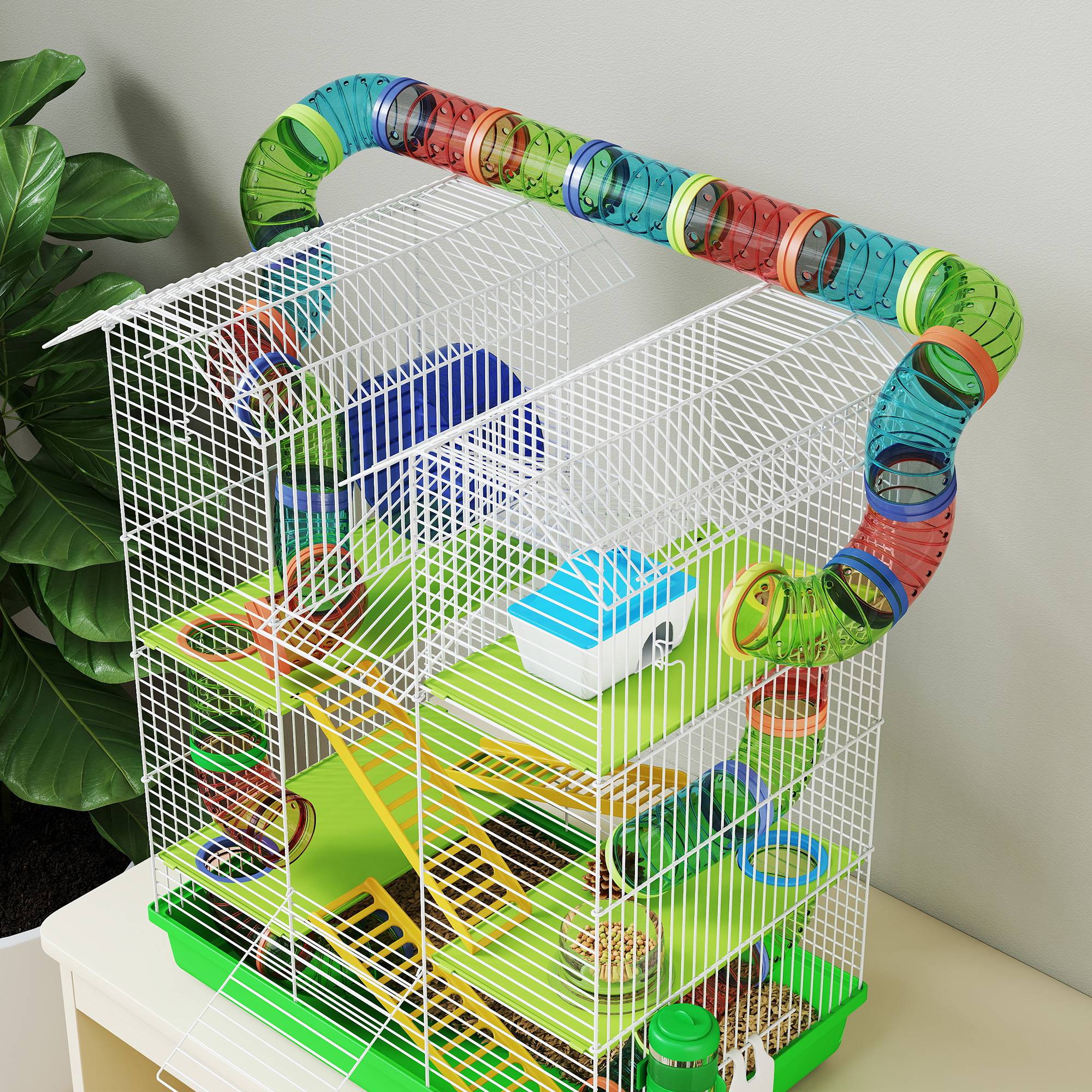 Cage hamster métal plastique rongeur 5 niveaux multi-accessoires 47x30x59cm vert - ComfortXL Outdoor Living - Image 10