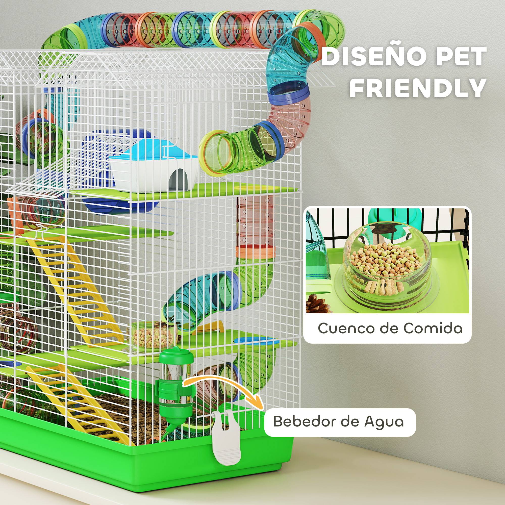 Cage hamster métal plastique rongeur 5 niveaux multi-accessoires 47x30x59cm vert - ComfortXL Outdoor Living - Image 7