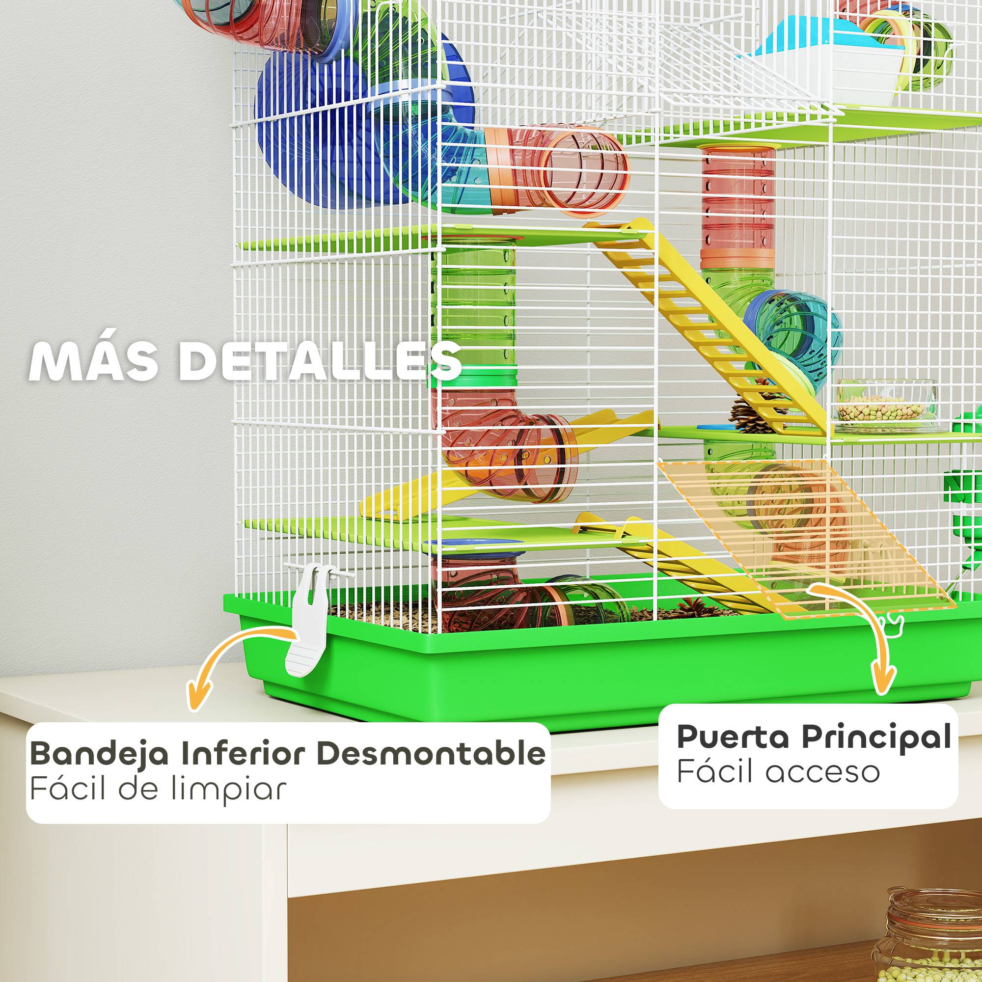 Cage hamster métal plastique rongeur 5 niveaux multi-accessoires 47x30x59cm vert - ComfortXL Outdoor Living - Image 8