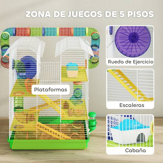 Cage hamster métal plastique rongeur 5 niveaux multi-accessoires 47x30x59cm vert - ComfortXL Outdoor Living - Image 6