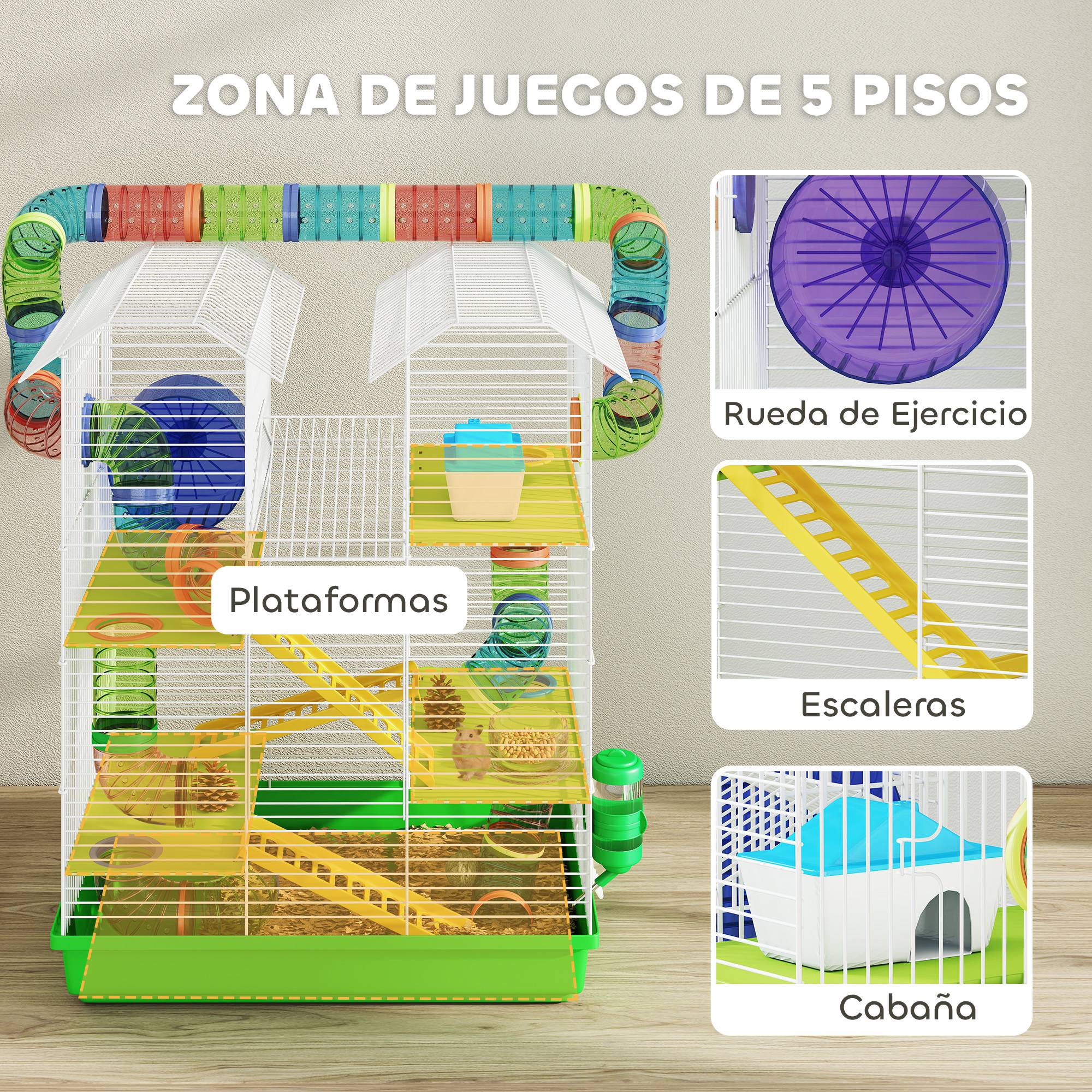 Cage hamster métal plastique rongeur 5 niveaux multi-accessoires 47x30x59cm vert - ComfortXL Outdoor Living - Image 6