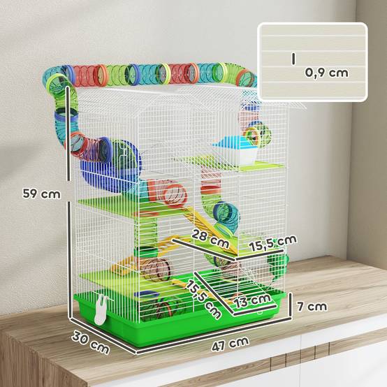 Cage hamster métal plastique rongeur 5 niveaux multi-accessoires 47x30x59cm vert - ComfortXL Outdoor Living - Image 5