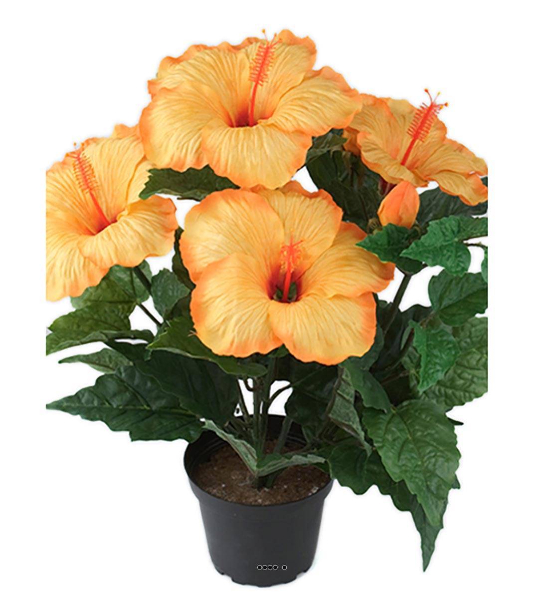 Artificielles - Hibiscus artificiel en pot H 38 cm 6 têtes Orange Safran - Imagen 1