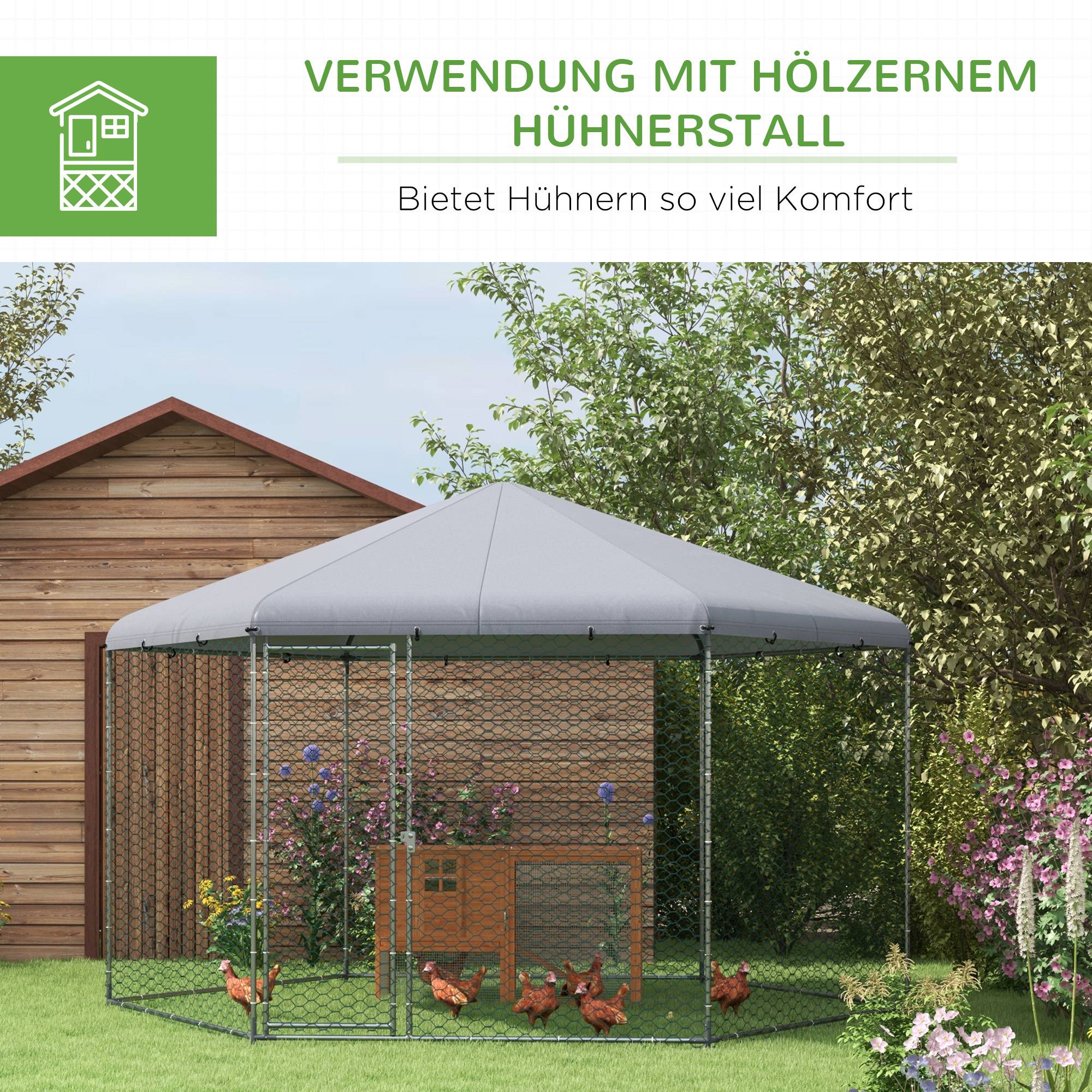 Enclos Poulailler Acier Galvanisé Extérieur 10-15 Poules Toit Bâche 10m² - ComfortXL Pet Living - Image 5