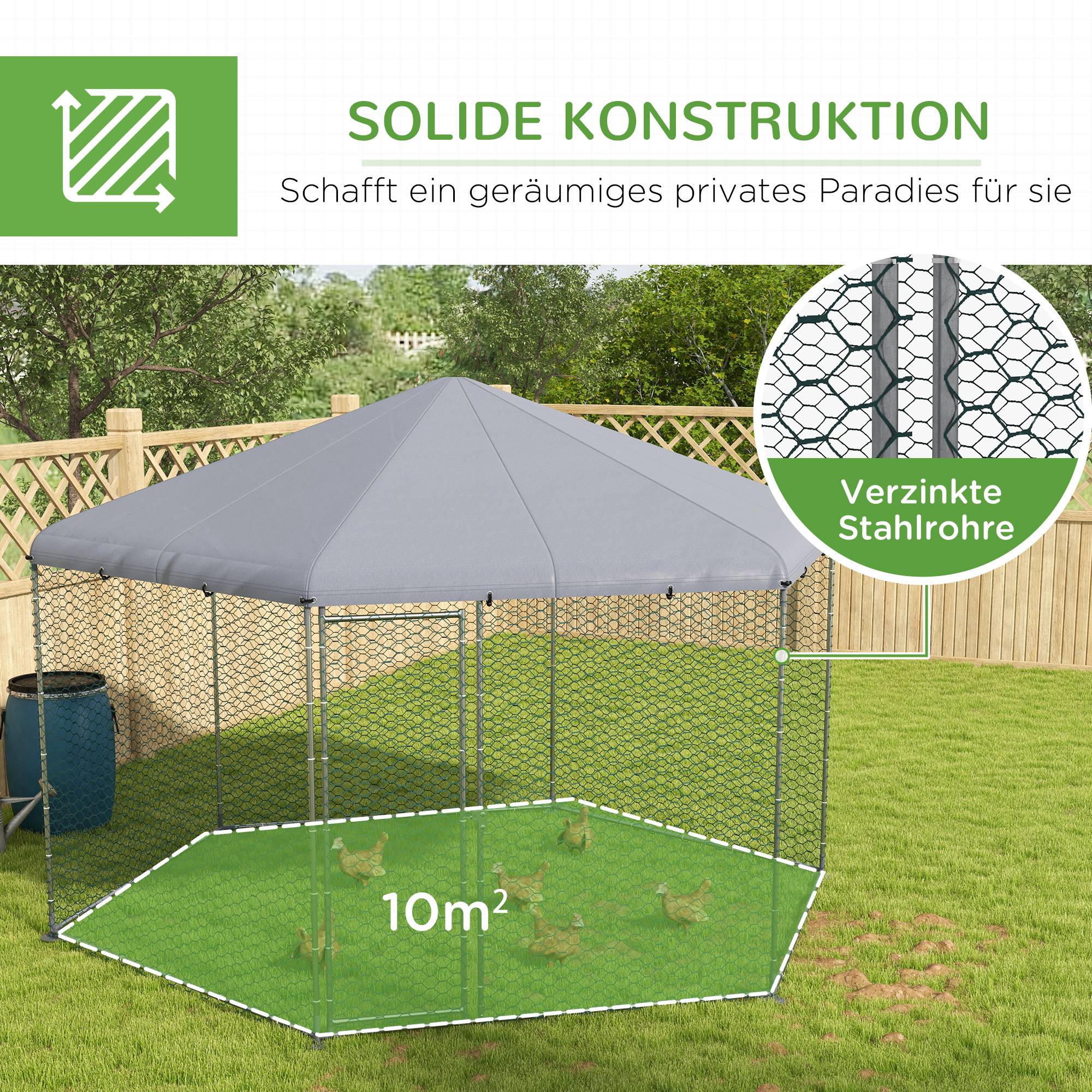 Enclos Poulailler Acier Galvanisé Extérieur 10-15 Poules Toit Bâche 10m² - ComfortXL Pet Living - Image 6