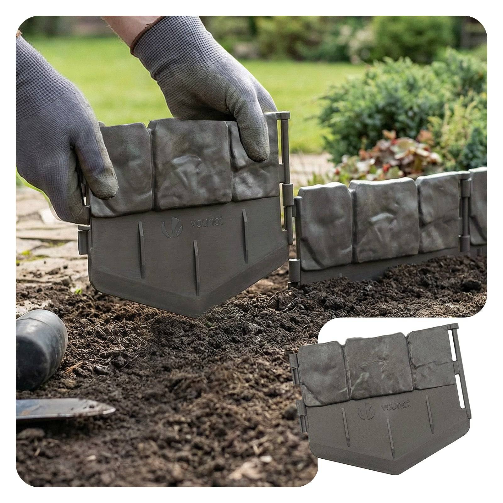 Bordure de jardin imitation pierre 10.7m gris - Hauteur 14cm - Clôture gazon décorative ultra résistant - Lot de 70 - VOUNOT® - Image 1