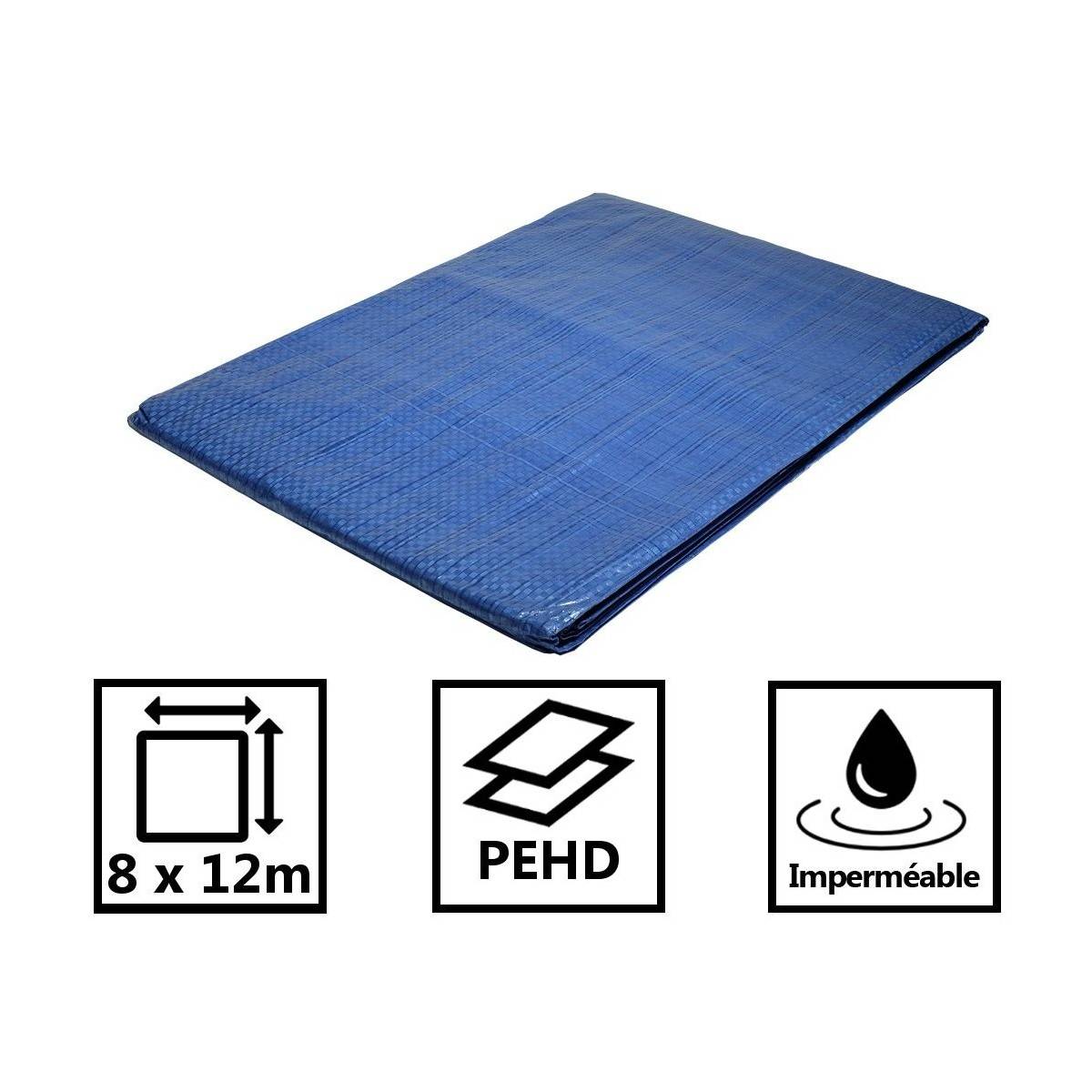 Bâche plastique 8 x 12 m BLEUE Polyéthylène 80g/m² - Imagen 2