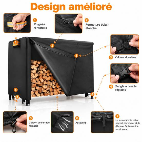 Housse de Protection Bûche 420D Oxford Étanche Ventouse Bandes Réfléchissantes - Image 3