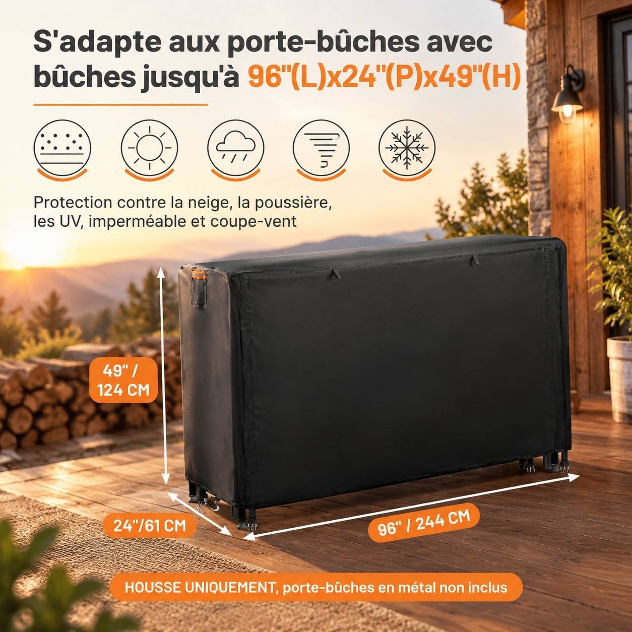 Housse de Protection Bûche 420D Oxford Étanche Ventouse Bandes Réfléchissantes - Image 2