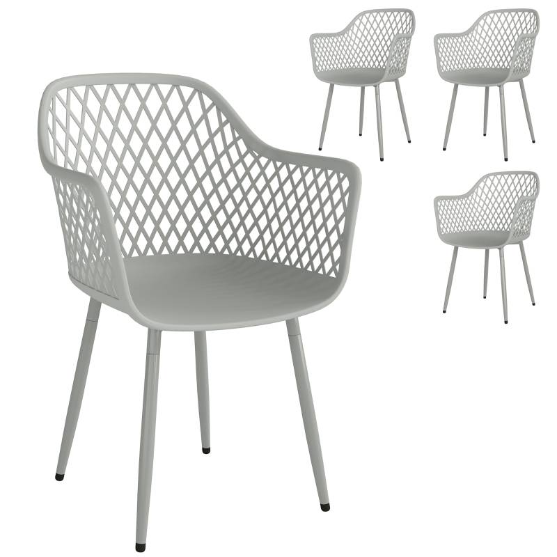Lot de 4 Chaises de Jardin Plastique et Métal Terrasse Balcon Design Ajouré Gris 56x51x84cm - ComfortXL Outdoor Living - Image 2