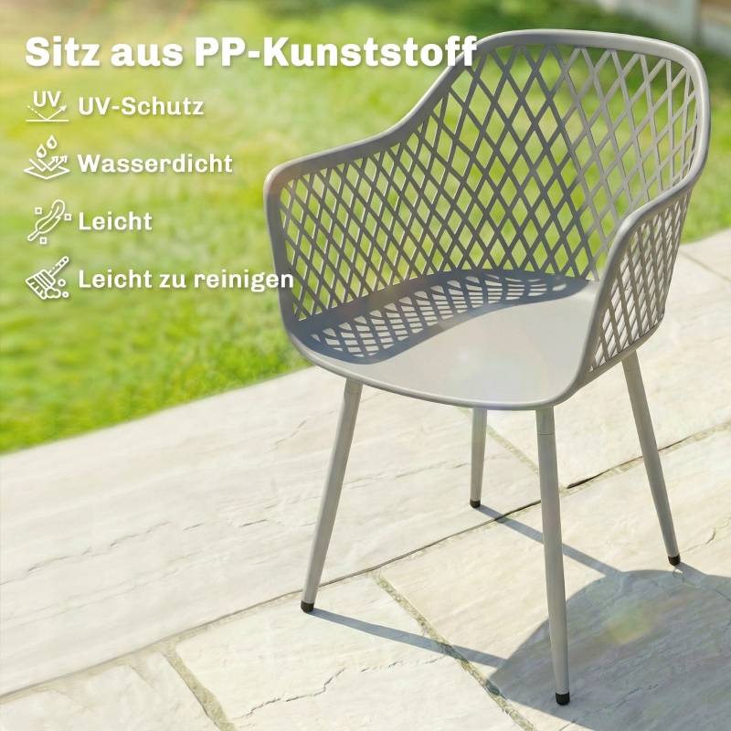 Lot de 4 Chaises de Jardin Plastique et Métal Terrasse Balcon Design Ajouré Gris 56x51x84cm - ComfortXL Outdoor Living - Image 4