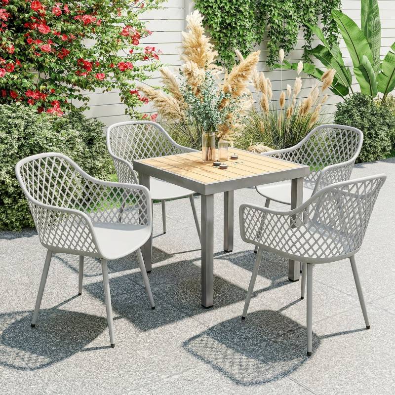 Lot de 4 Chaises de Jardin Plastique et Métal Terrasse Balcon Design Ajouré Gris 56x51x84cm - ComfortXL Outdoor Living - Image 1