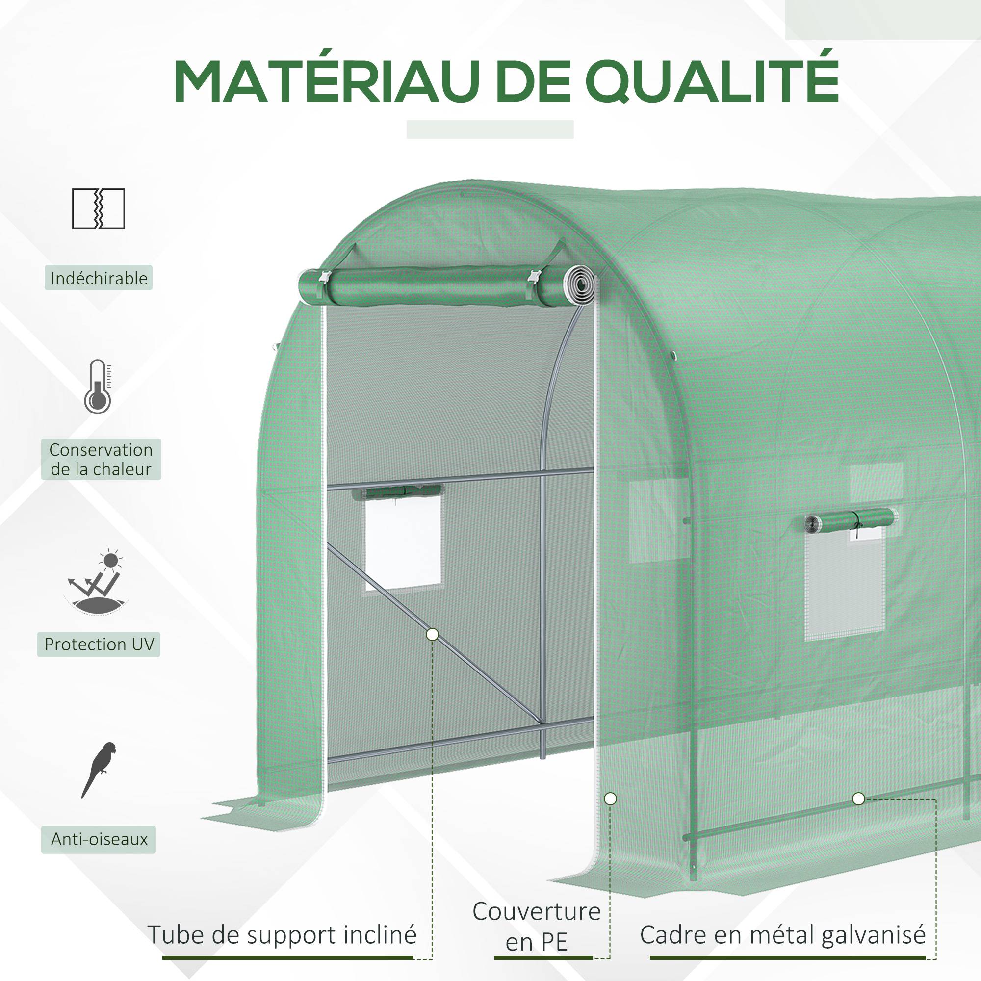 ComfortXL - Serre tunnel acier PE pour plantations rendement optimal 500x200cm Vert - ComfortXL Outdoor Living - Image 6