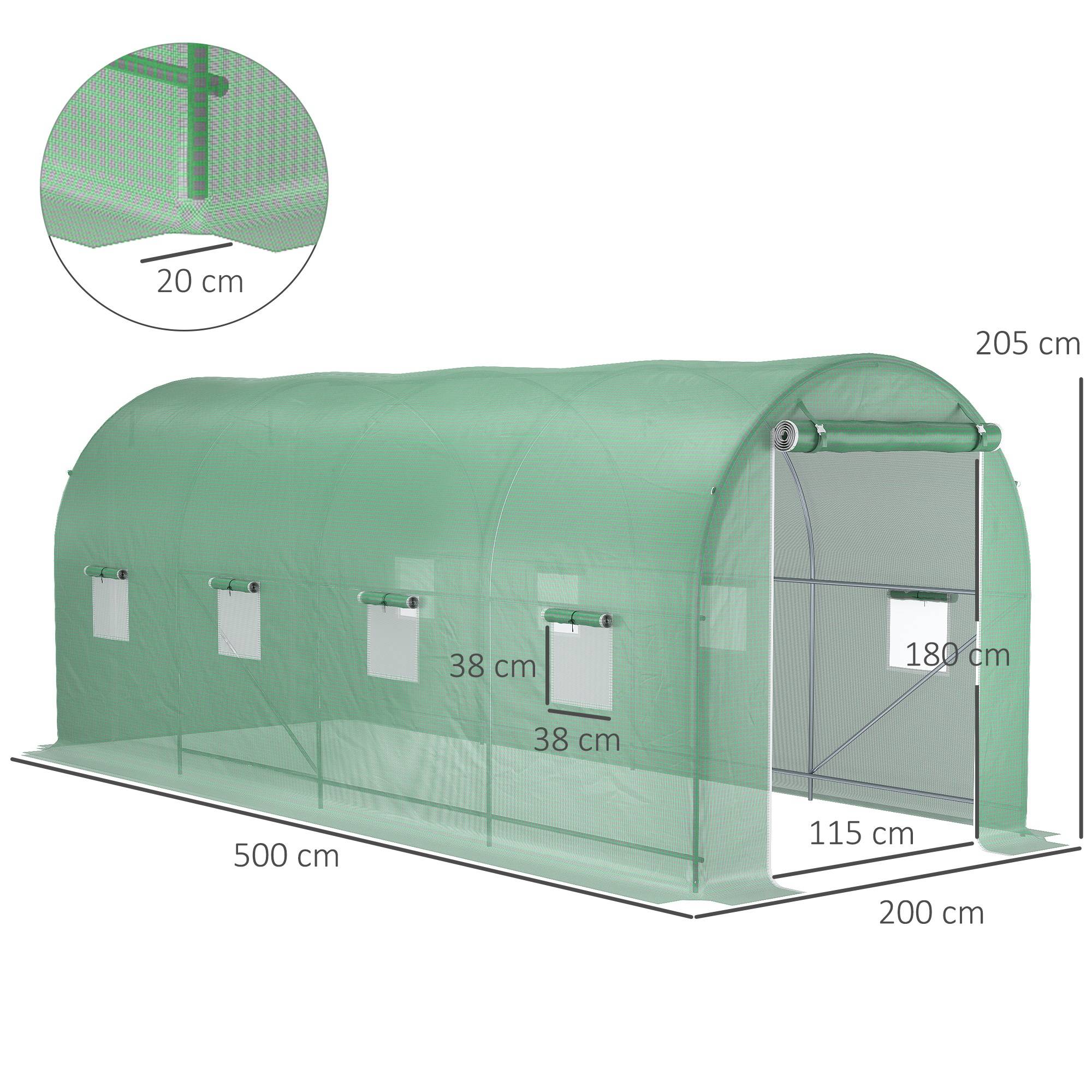 ComfortXL - Serre tunnel acier PE pour plantations rendement optimal 500x200cm Vert - ComfortXL Outdoor Living - Image 5