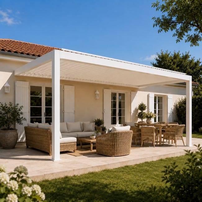 Pergola Bioclimatique Aluminium Adossée Motorisée Éclairée 5x3,5 Blanc SV ORIAL France - Image 6