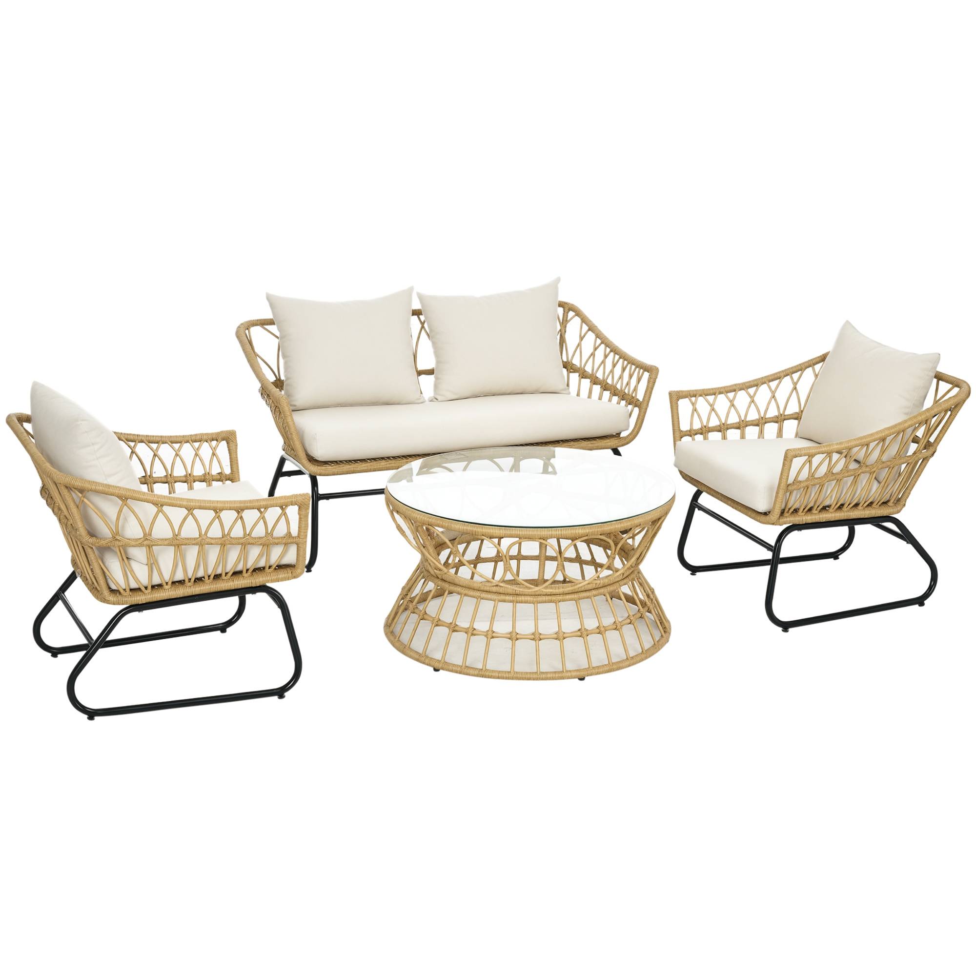 ComfortXL - Salon de jardin 4 places résine tressée terrasse canapé et table sable - ComfortXL Outdoor Living - Image 1