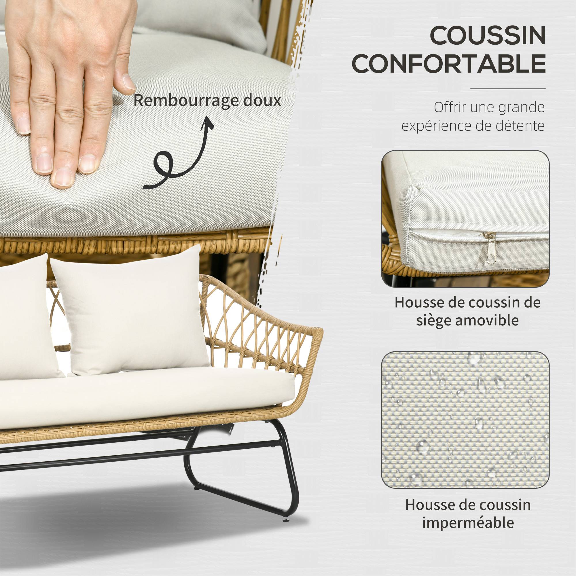 ComfortXL - Salon de jardin 4 places résine tressée terrasse canapé et table sable - ComfortXL Outdoor Living - Image 7