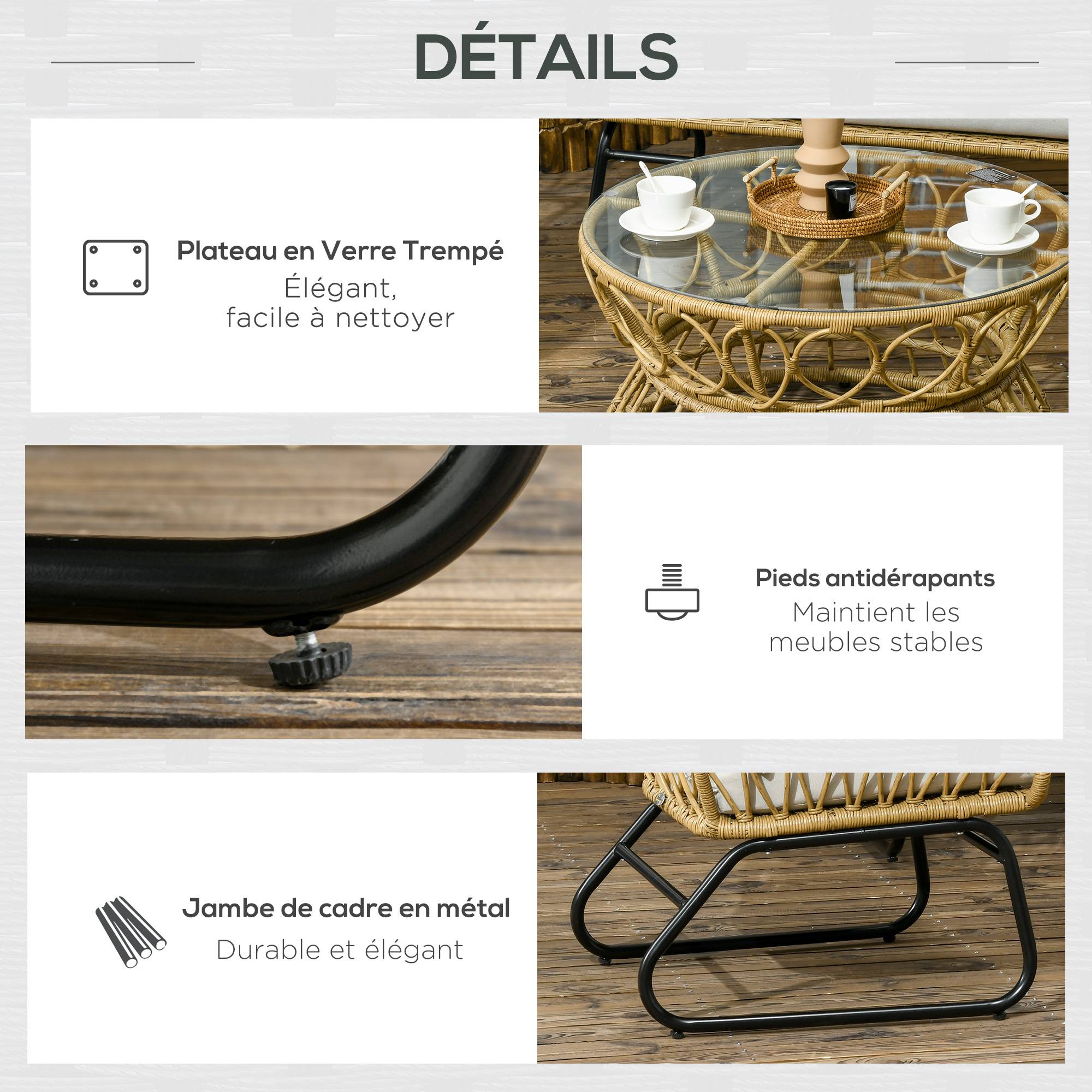 ComfortXL - Salon de jardin 4 places résine tressée terrasse canapé et table sable - ComfortXL Outdoor Living - Image 8