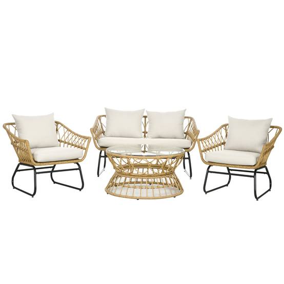 ComfortXL - Salon de jardin 4 places résine tressée terrasse canapé et table sable - ComfortXL Outdoor Living - Image 2