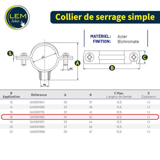 Collier de serrage simple tube Ø16, (lot de 100) - Image 2