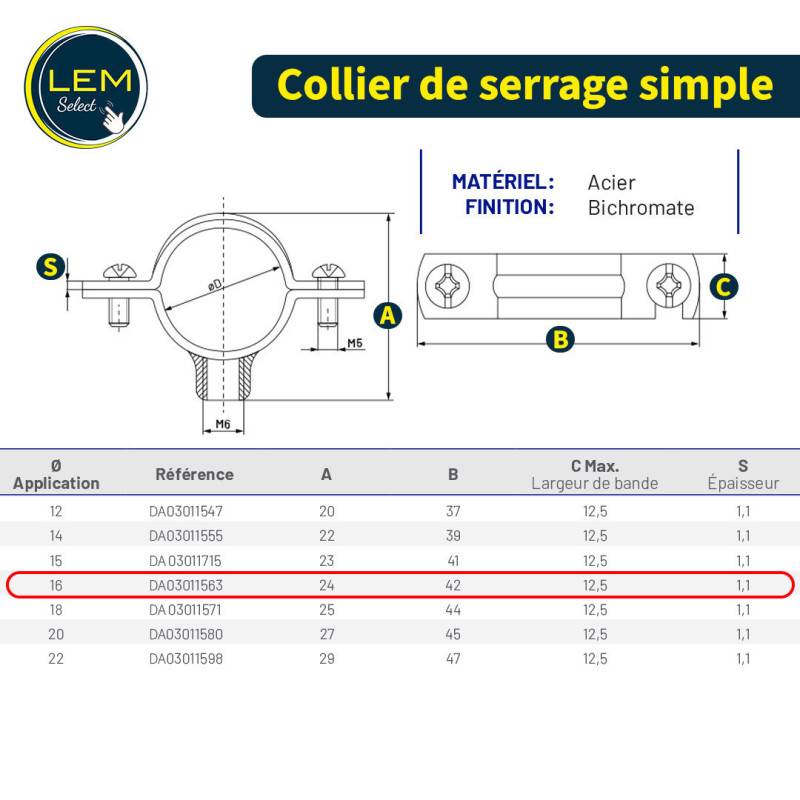 Collier de serrage simple tube Ø16, (lot de 100) - Image 2
