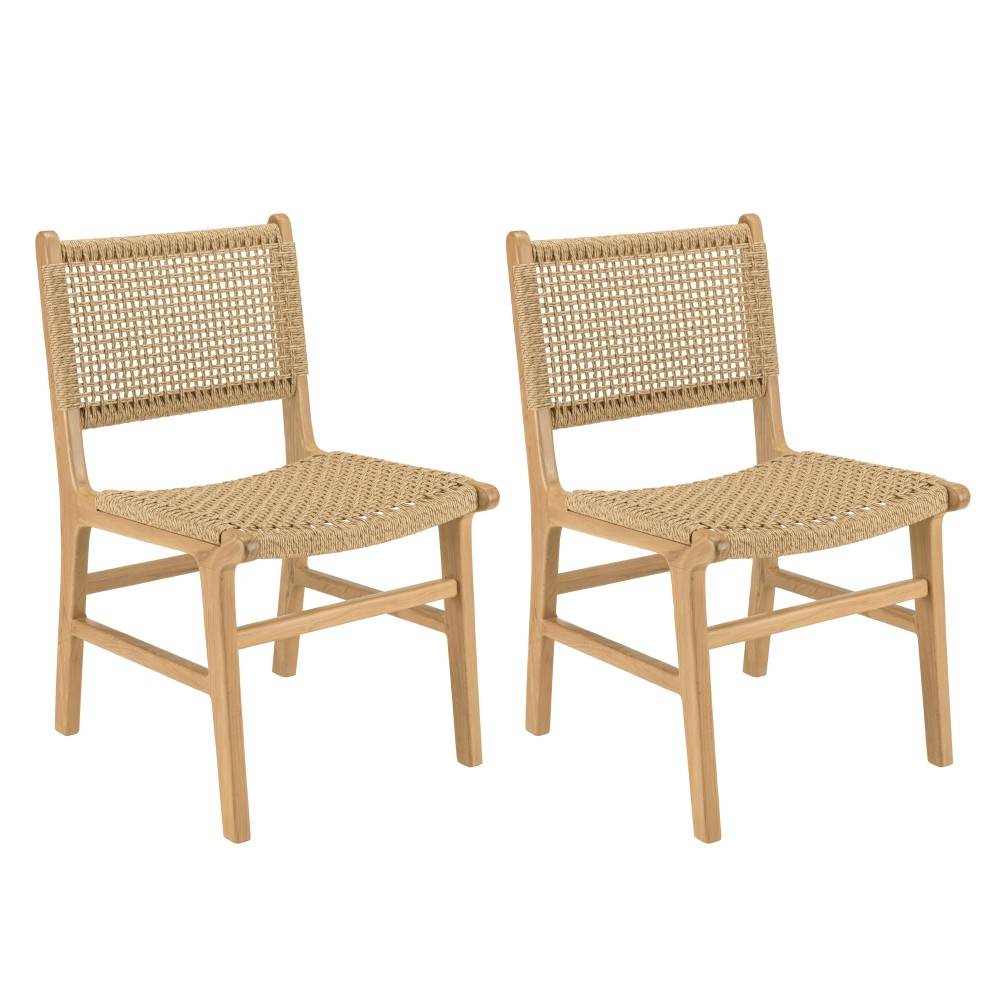 Macabane - VALERIA - Lot de 2 chaises jardin en bois de teck naturel rotin beige - Imagen 1