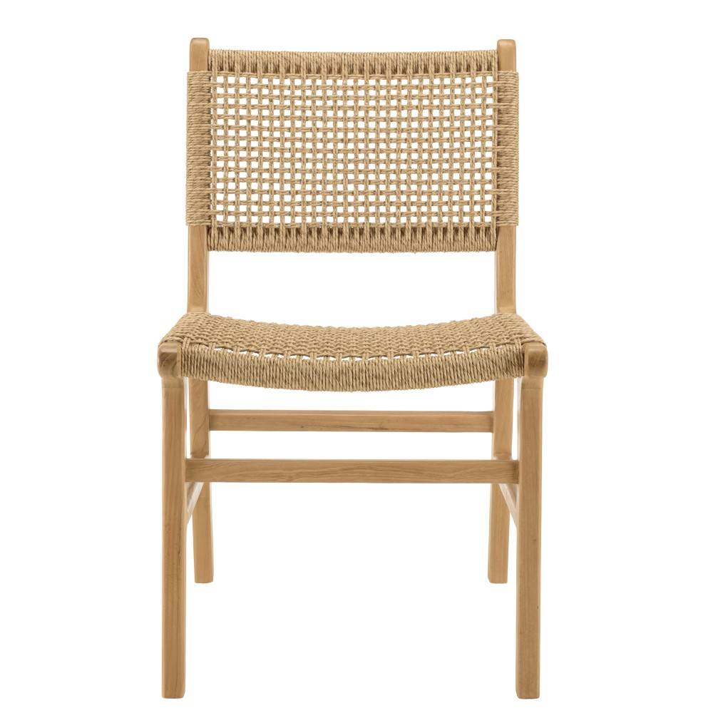 Macabane - VALERIA - Lot de 2 chaises jardin en bois de teck naturel rotin beige - Imagen 4