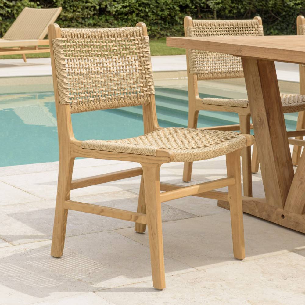 Macabane - VALERIA - Lot de 2 chaises jardin en bois de teck naturel rotin beige - Imagen 2